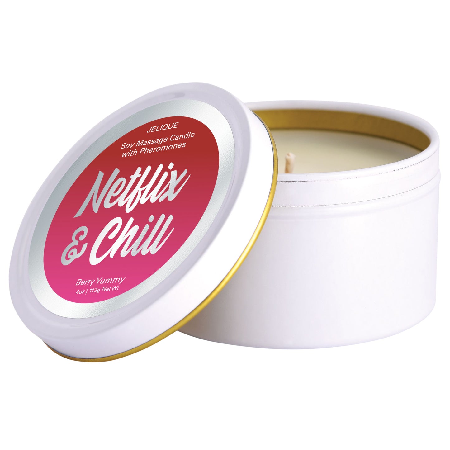 Massage Candle - Netflix and Chill - Berry Yummy - 4 Oz. Jar | 638258450065 | Available at EroticWarehouse.com