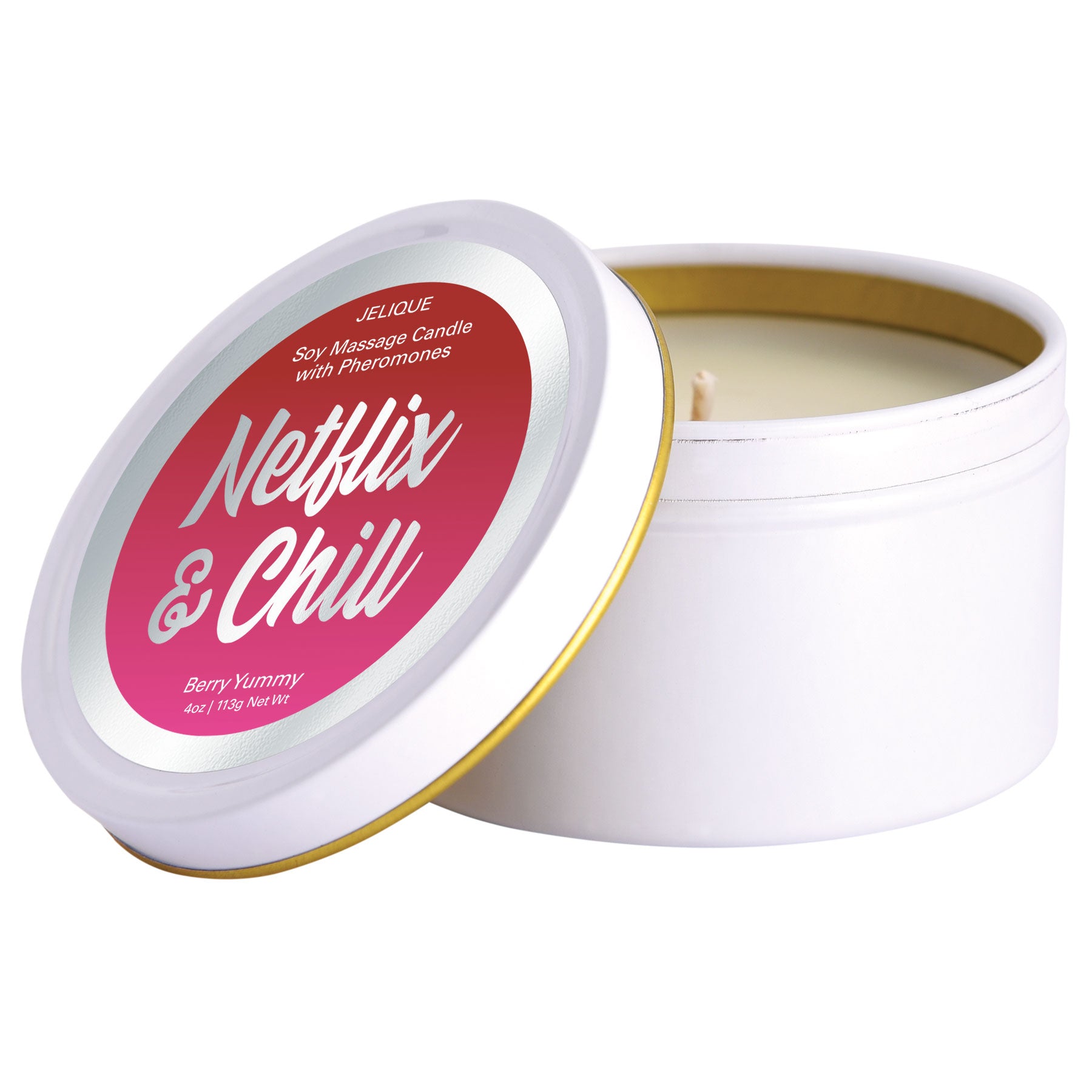 Massage Candle - Netflix and Chill - Berry Yummy - 4 Oz. Jar | 638258450065 | Available at EroticWarehouse.com