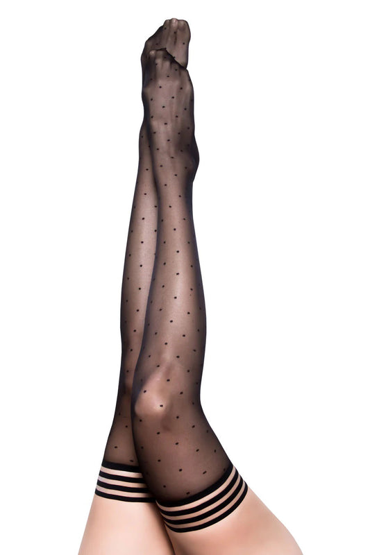 Ally - Polka Dot Thigh High - Size a - Black | 852531004121 | Available at EroticWarehouse.com