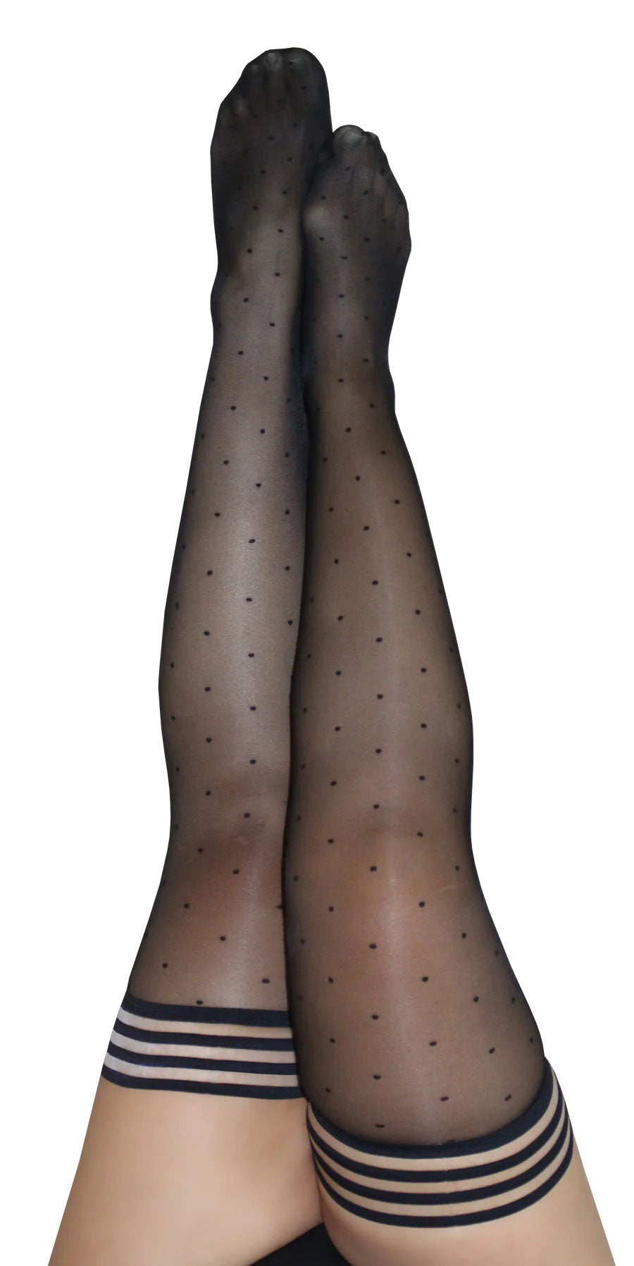 Ally - Polka Dot Thigh High - Size D - Black | 852531004152 | Available at EroticWarehouse.com