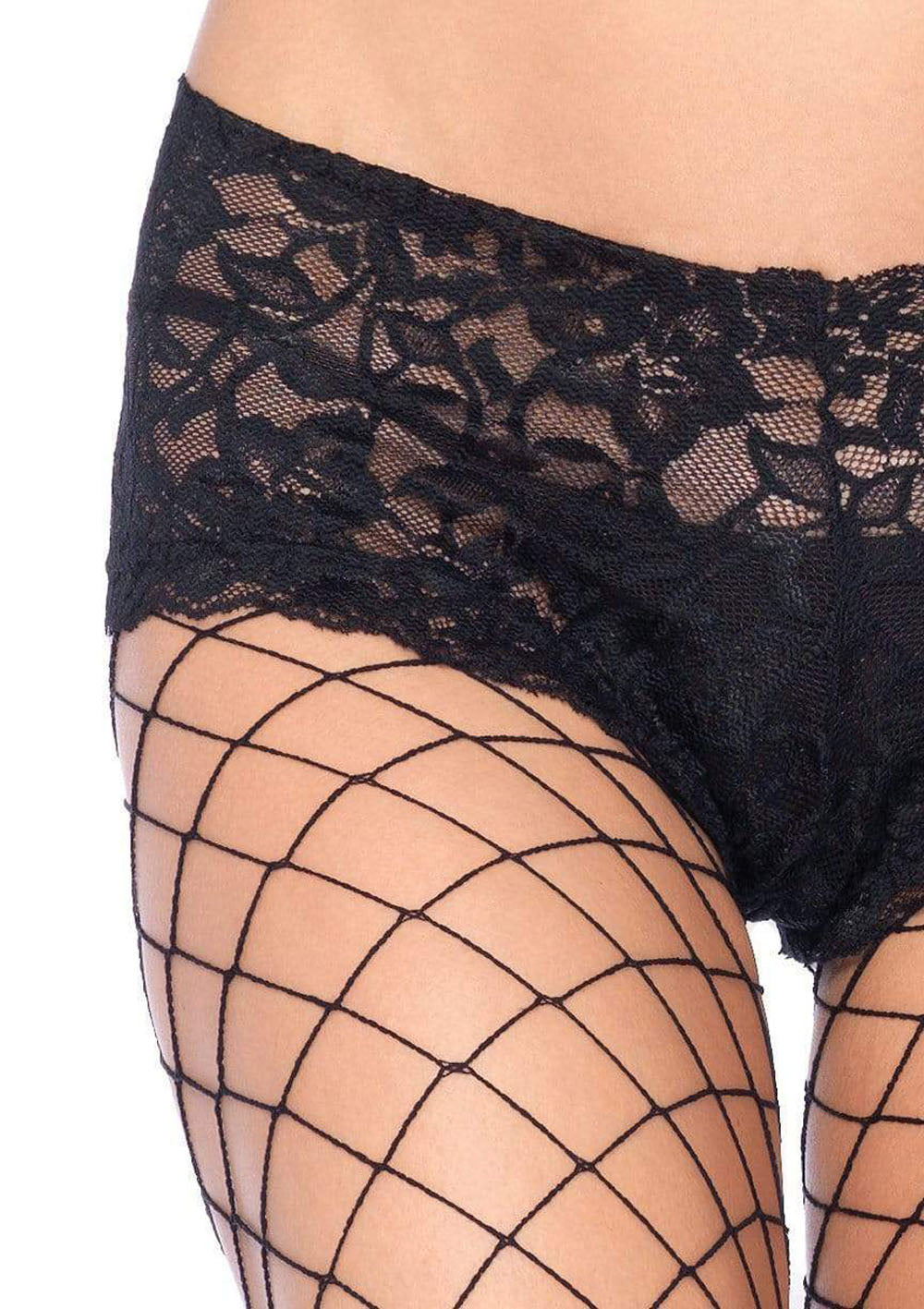 Fence Net Boy Short Pantyhose - Queen Size - Black | 714718398303 | Available at EroticWarehouse.com