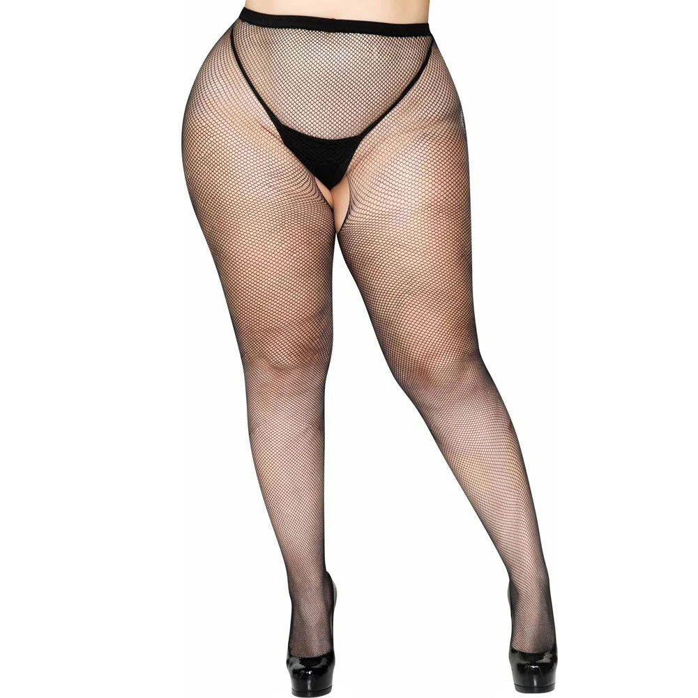 Crotchless Fishnet Pantyhose - Queen Size - Black | 714718072227 | Available at EroticWarehouse.com