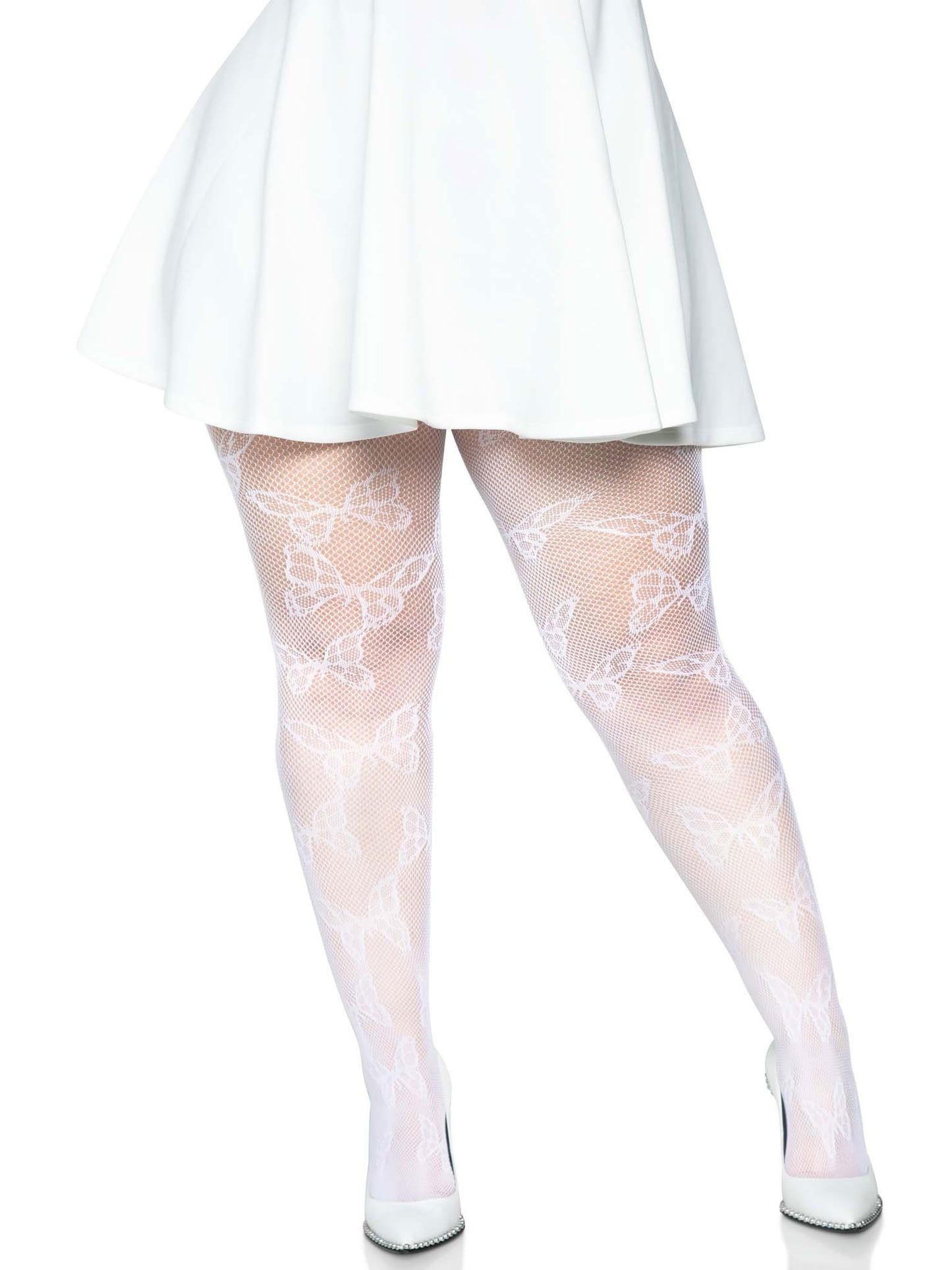 Butterfly Net Tights - 1x/2x - White | 714718566016 | Available at EroticWarehouse.com