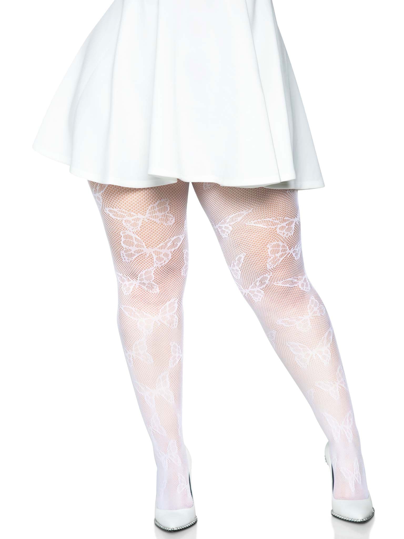 Butterfly Net Tights - 1x/2x - White | 714718566016 | Available at EroticWarehouse.com
