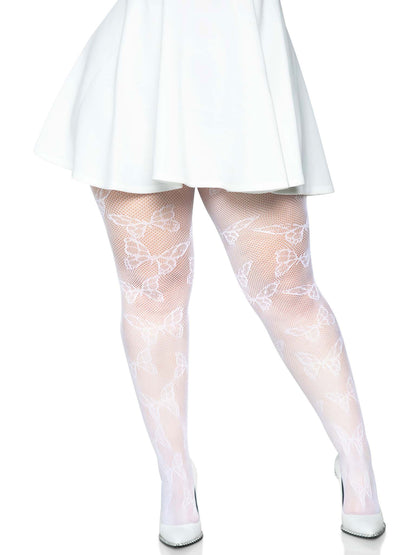 Butterfly Net Tights - 1x/2x - White | 714718566016 | Available at EroticWarehouse.com