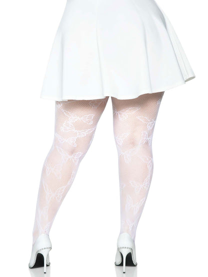 Butterfly Net Tights - 1x/2x - White | 714718566016 | Available at EroticWarehouse.com