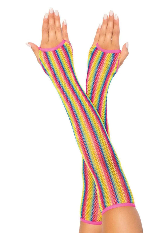 Rainbow Net Fingerless Arm Warmer Gloves - One Size - Multicolor | 714718548531 | Available at EroticWarehouse.com