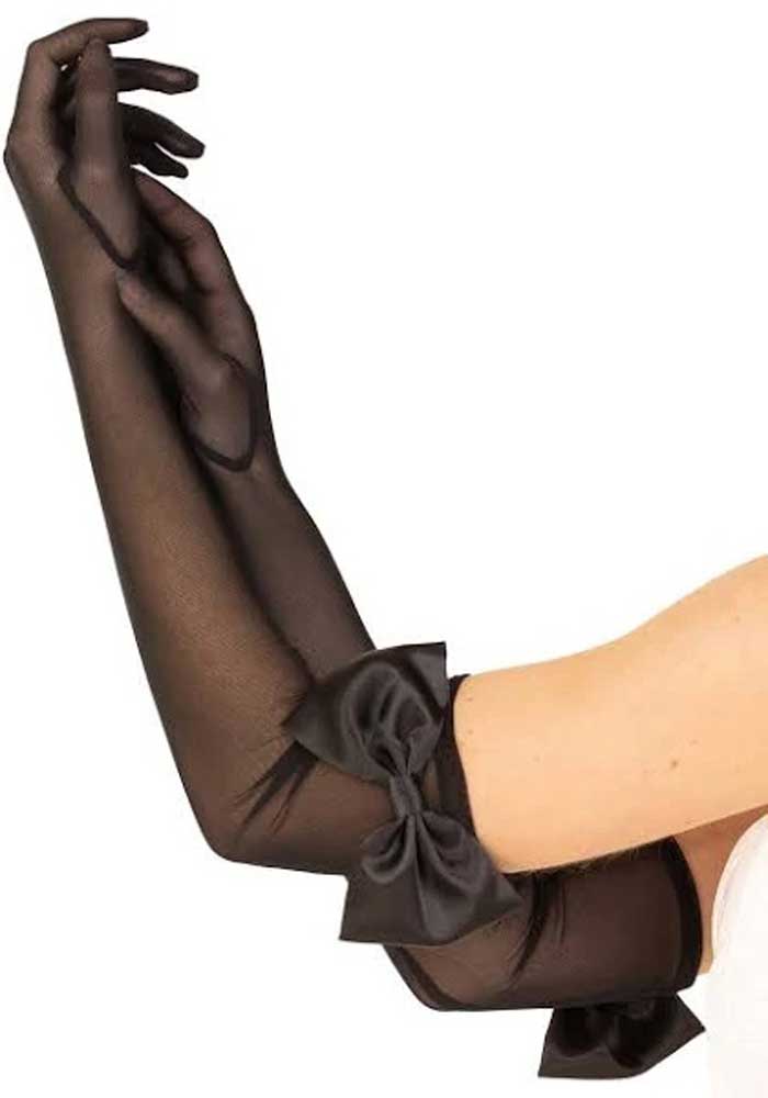 Bow Top Mesh Gloves - One Size - Black | 714718566740 | Available at EroticWarehouse.com