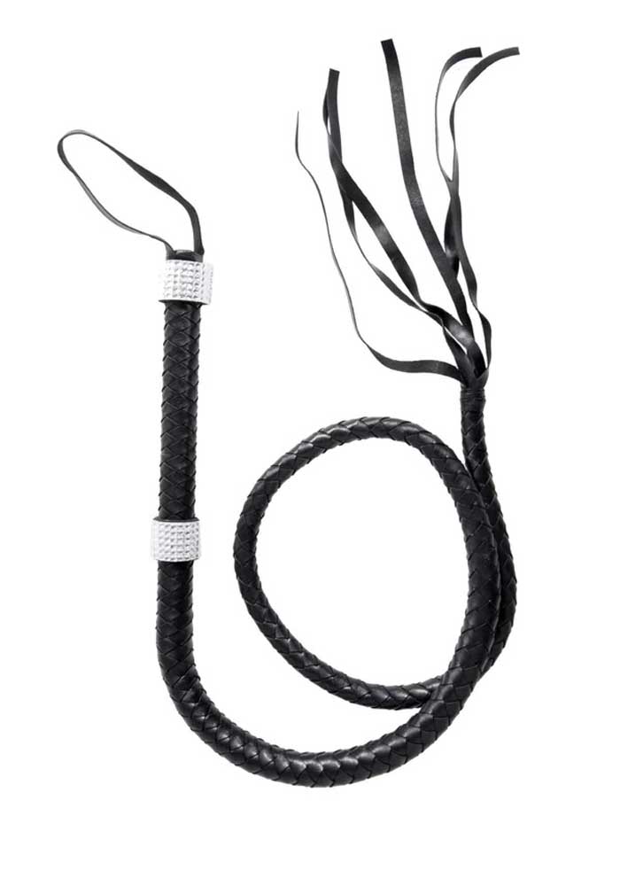 Rhinestone Handle Whip - Black | 714718478197 | Available at EroticWarehouse.com
