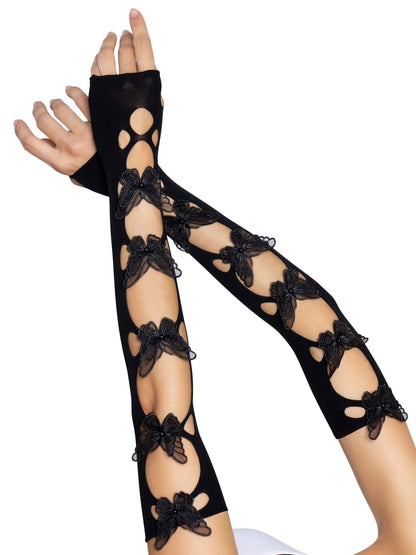 Butterfly Cut Out Arm Warmers - One Size - Black | 714718566139 | Available at EroticWarehouse.com