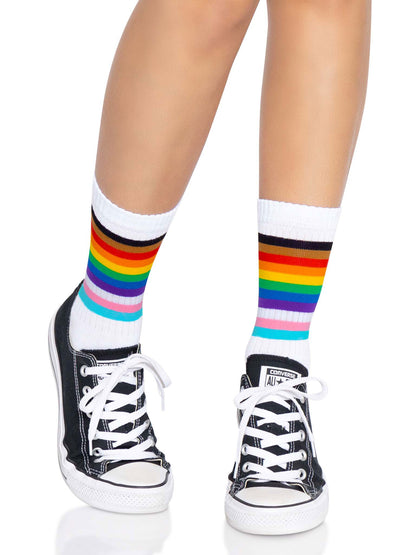 Pride Crew Socks - One Size - Rainbow | 714718566023 | Available at EroticWarehouse.com