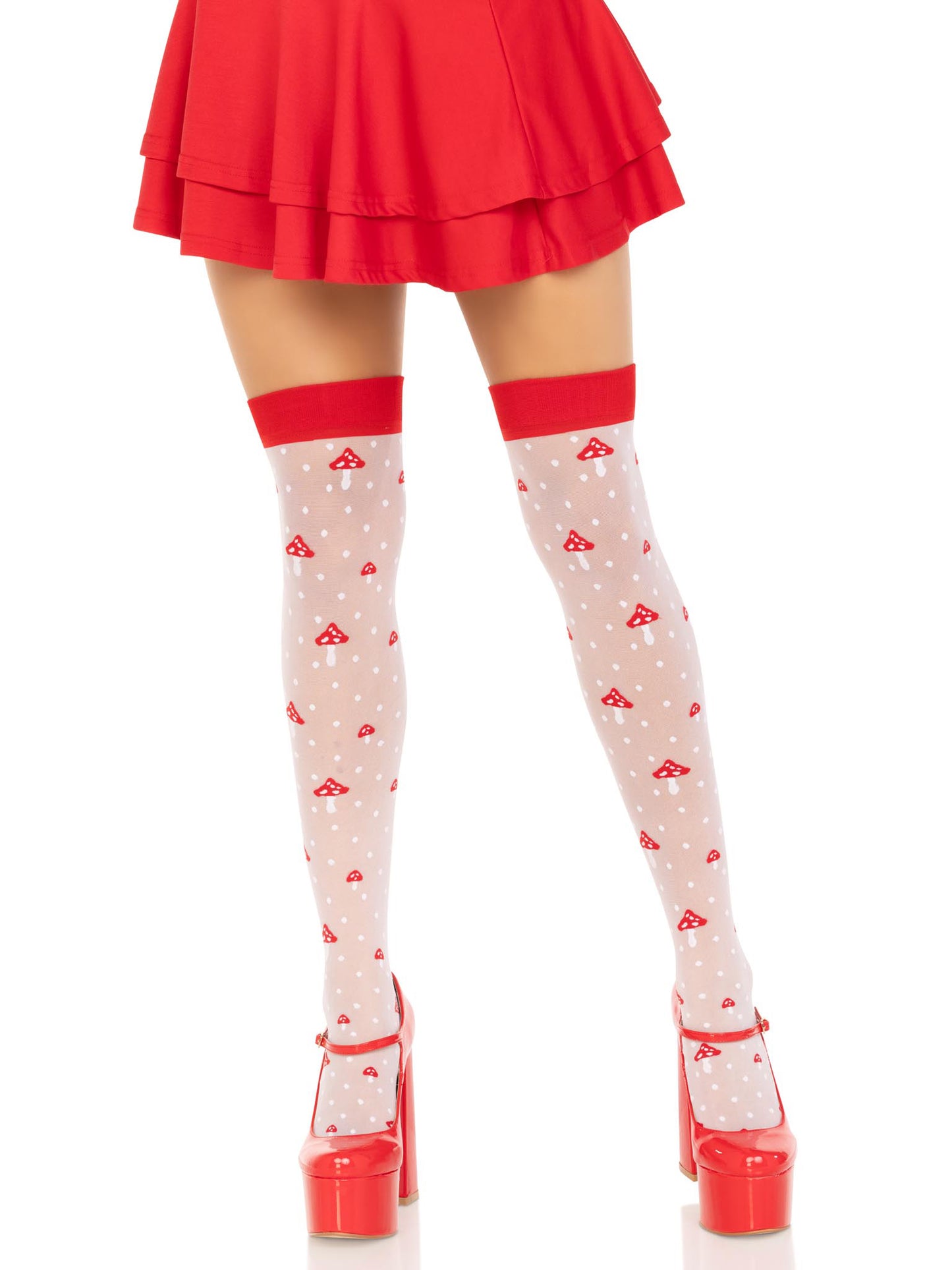 Polka Dot Mushroom Thigh High - One Size - White/red | 714718570181 | Available at EroticWarehouse.com