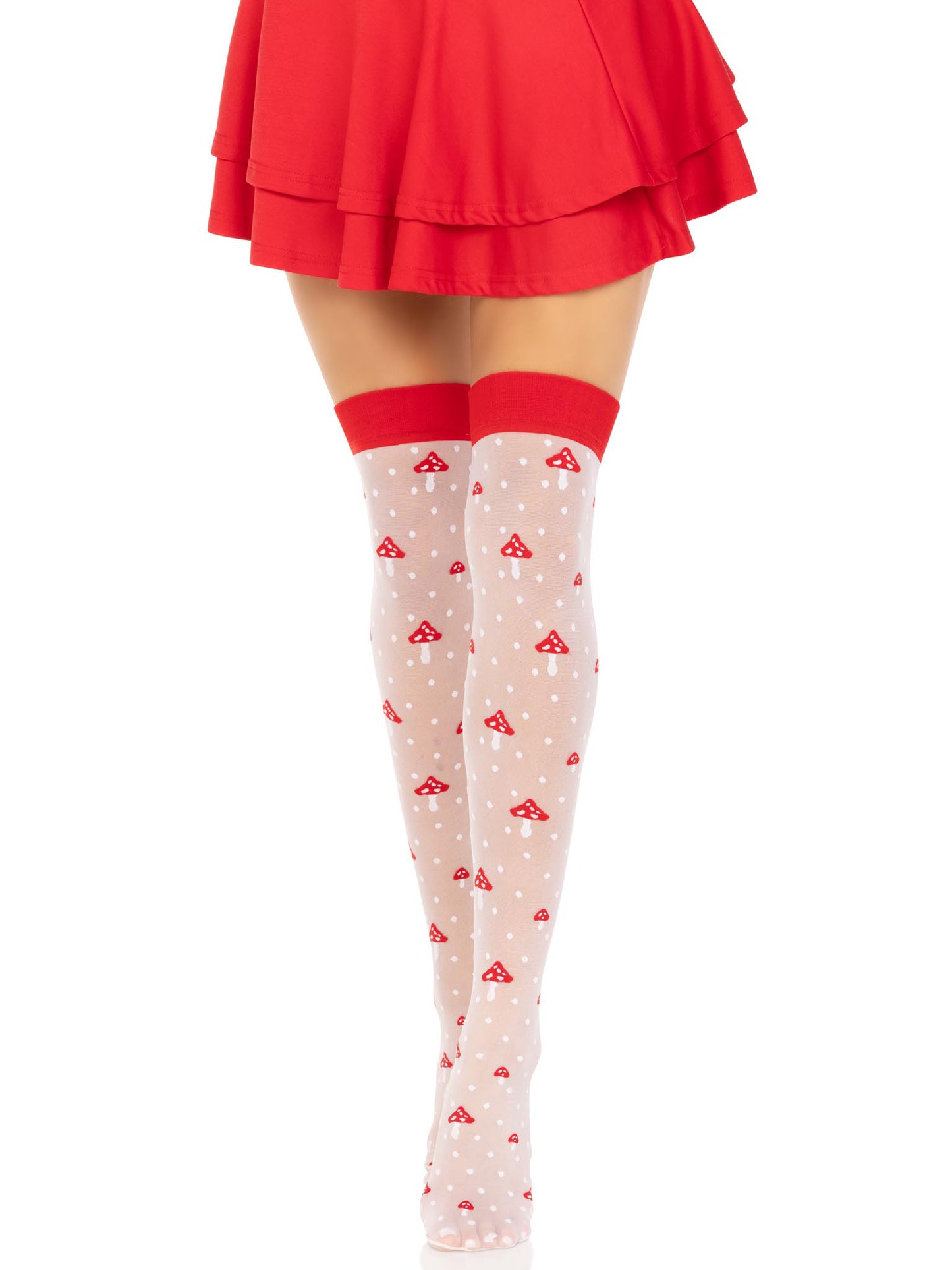Polka Dot Mushroom Thigh High - One Size - White/red | 714718570181 | Available at EroticWarehouse.com