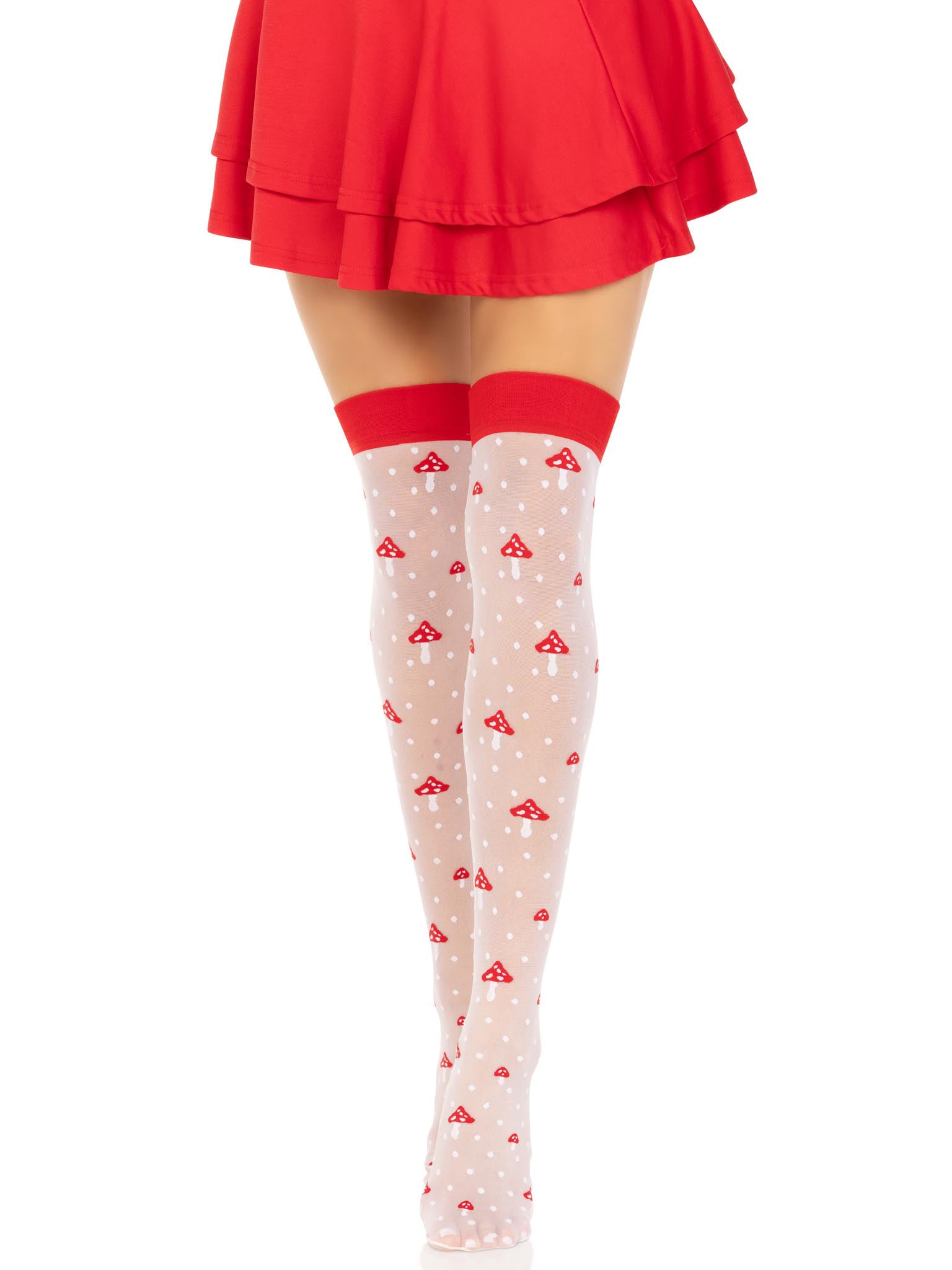 Polka Dot Mushroom Thigh High - One Size - White/red | 714718570181 | Available at EroticWarehouse.com