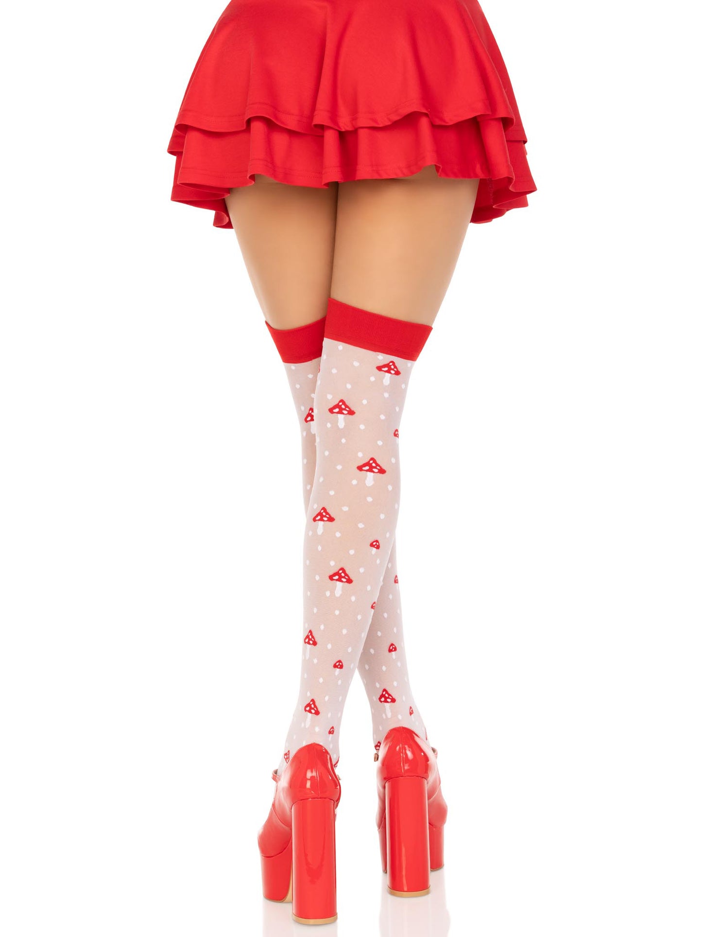 Polka Dot Mushroom Thigh High - One Size - White/red | 714718570181 | Available at EroticWarehouse.com