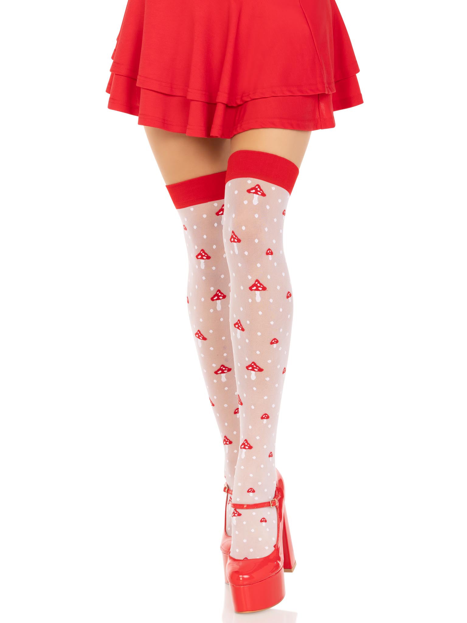 Polka Dot Mushroom Thigh High - One Size - White/red | 714718570181 | Available at EroticWarehouse.com