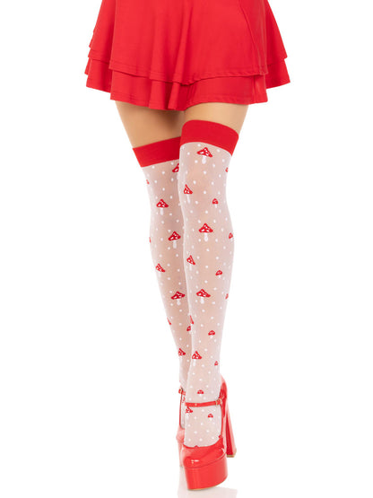 Polka Dot Mushroom Thigh High - One Size - White/red | 714718570181 | Available at EroticWarehouse.com