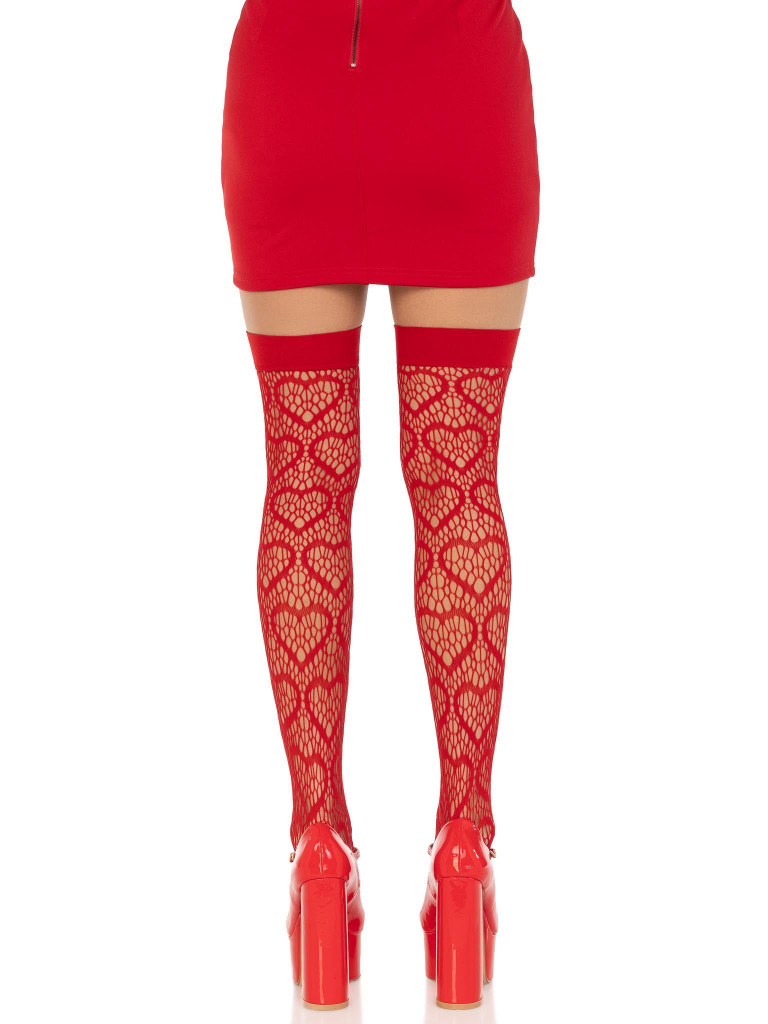 Heart Net Thigh Highs - One Size - Red | 714718569833 | Available at EroticWarehouse.com