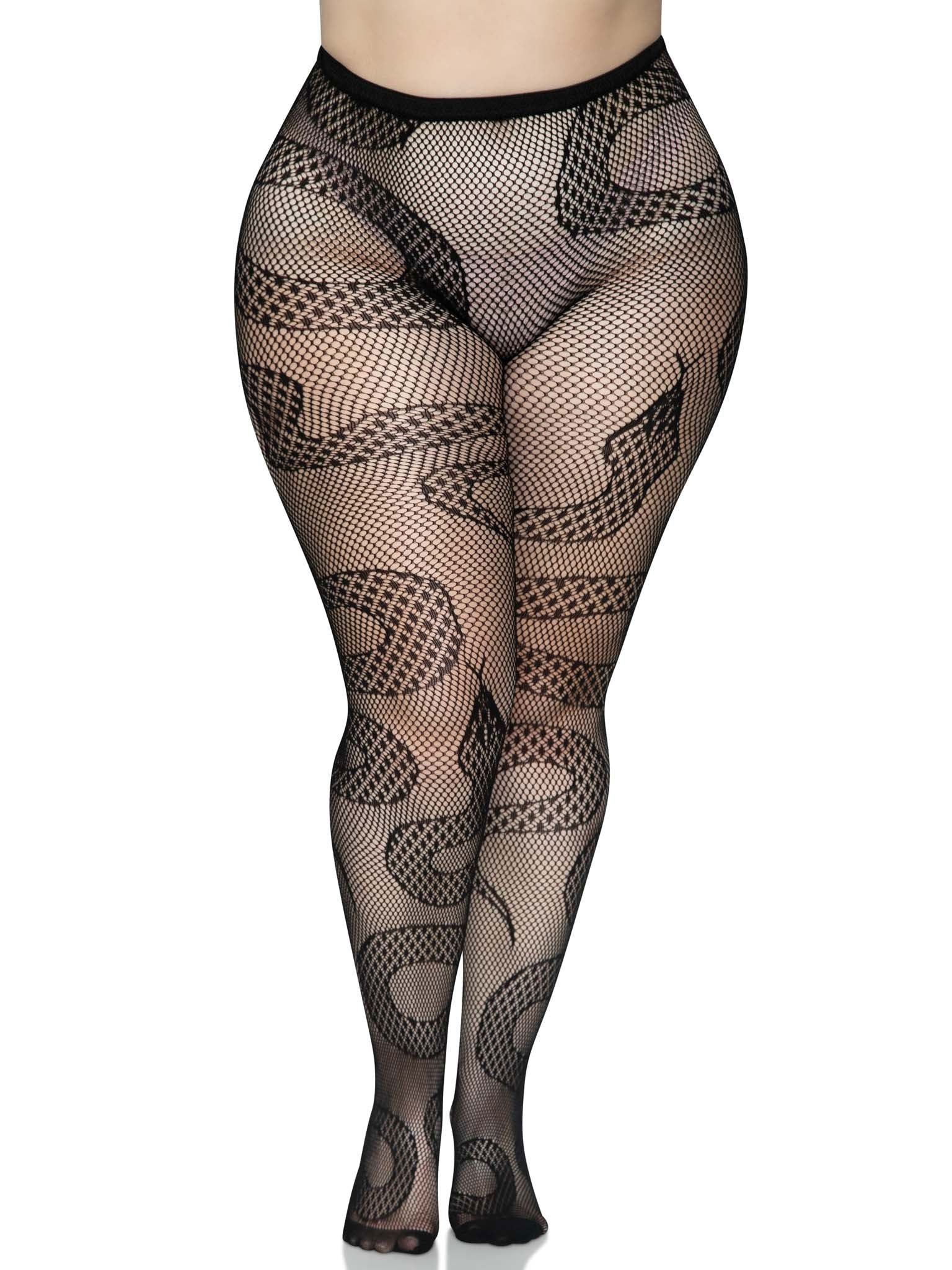 Snake Net Tights - 1x/2x - Black | 714718560854 | Available at EroticWarehouse.com