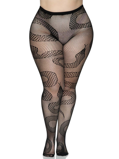 Snake Net Tights - 1x/2x - Black | 714718560854 | Available at EroticWarehouse.com