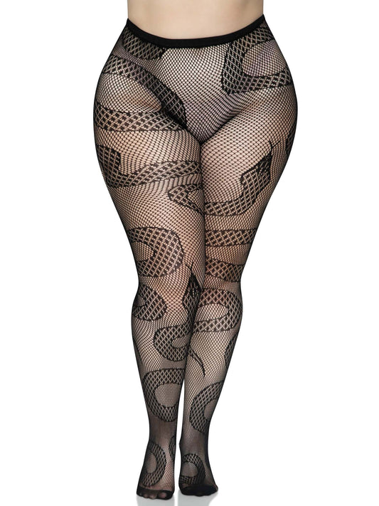 Snake Net Tights - 1x/2x - Black | 714718560854 | Available at EroticWarehouse.com
