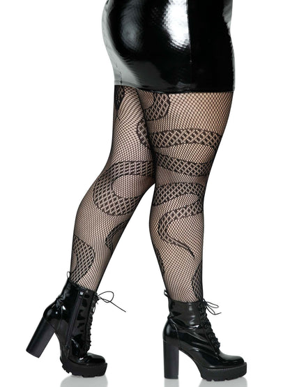 Snake Net Tights - 1x/2x - Black | 714718560854 | Available at EroticWarehouse.com