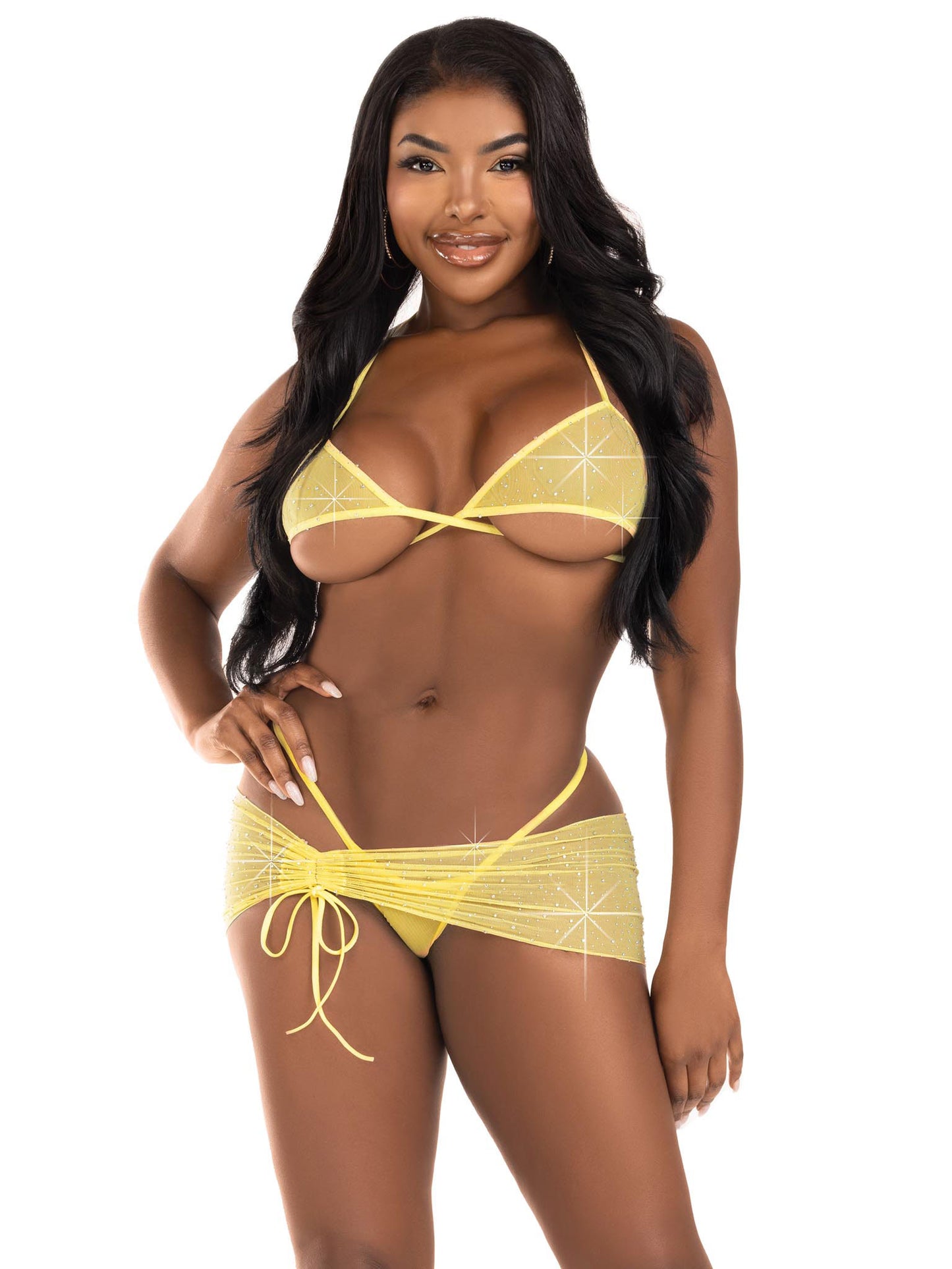 3 Pc Rhinestone Mesh Set - Small/medium - Baby Yellow | 714718570501 | Available at EroticWarehouse.com