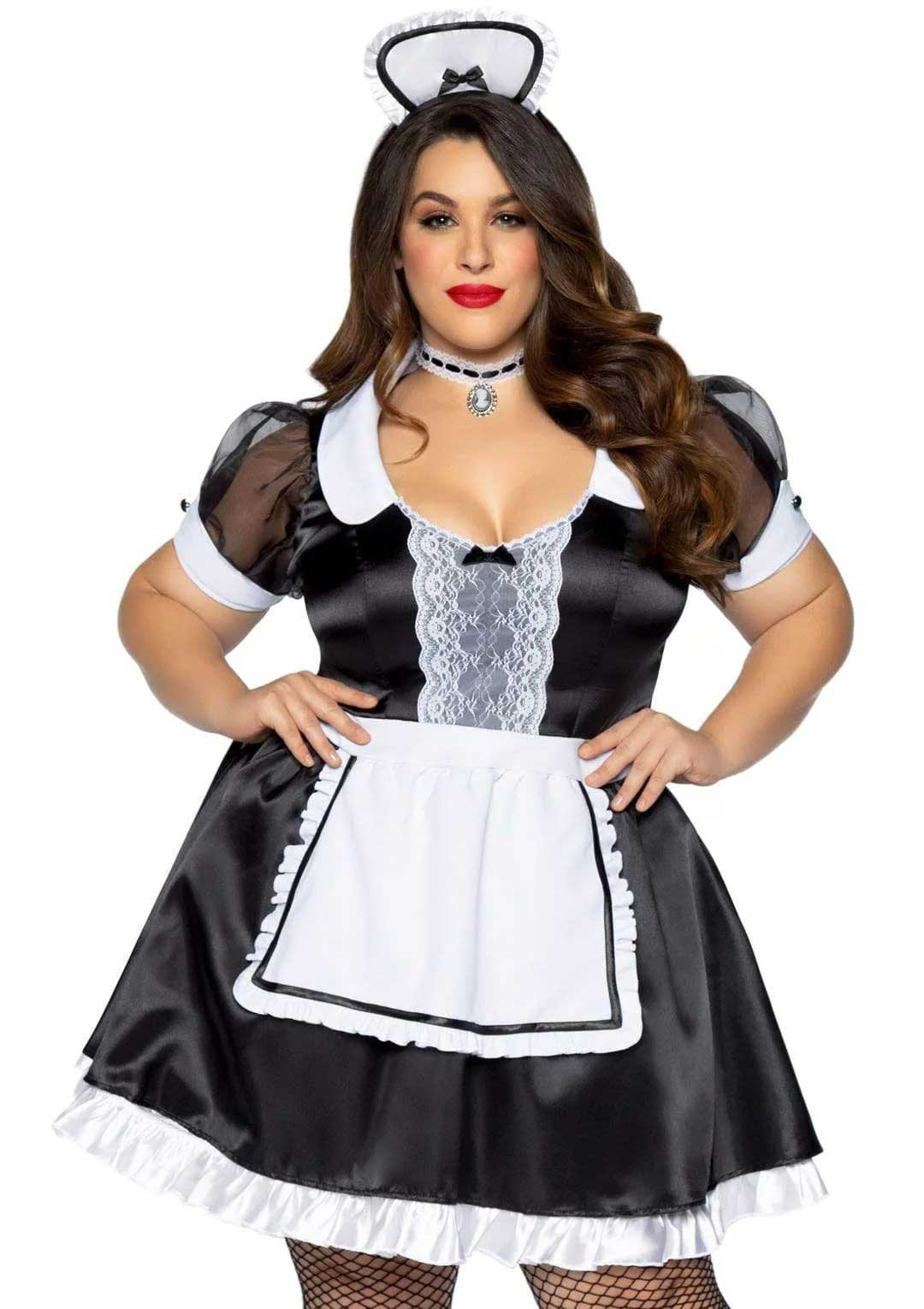 Plus Classic French Maid Costume - 1x/2x - Black / White | 714718552569 | Available at EroticWarehouse.com