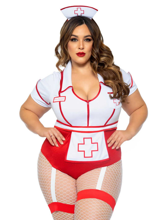 Plus Nurse Feelgood Sexy Costume - 1x/2x - White / Red | 714718558738 | Available at EroticWarehouse.com