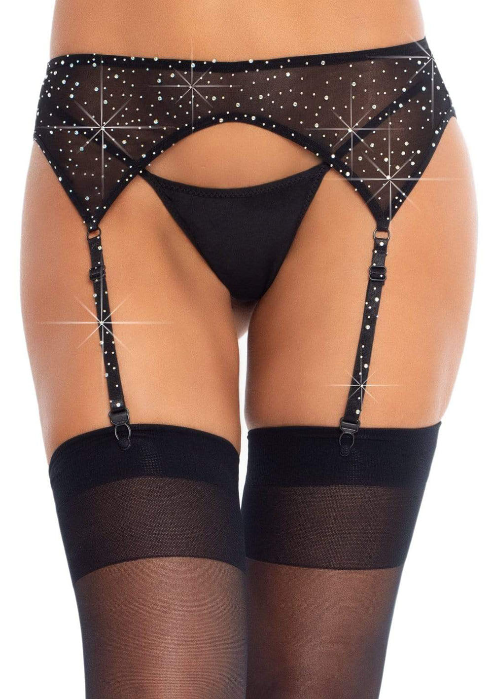 Rhinestone Garter Belt - One Size - Black | 714718547350 | Available at EroticWarehouse.com