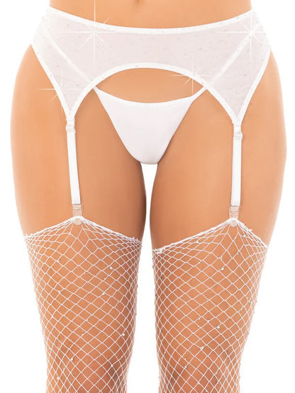 Rhinestone Garter Belt O/s - White | 714718574189 | Available at EroticWarehouse.com