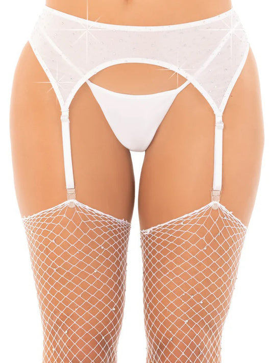 Rhinestone Garter Belt O/s - White | 714718574189 | Available at EroticWarehouse.com