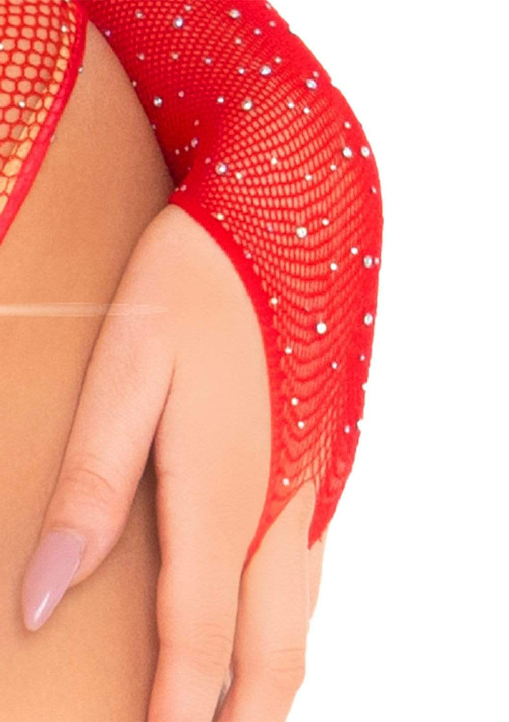 Rhinestone Snap Crotch Bodysuit - One Size - Red | 714718547459 | Available at EroticWarehouse.com