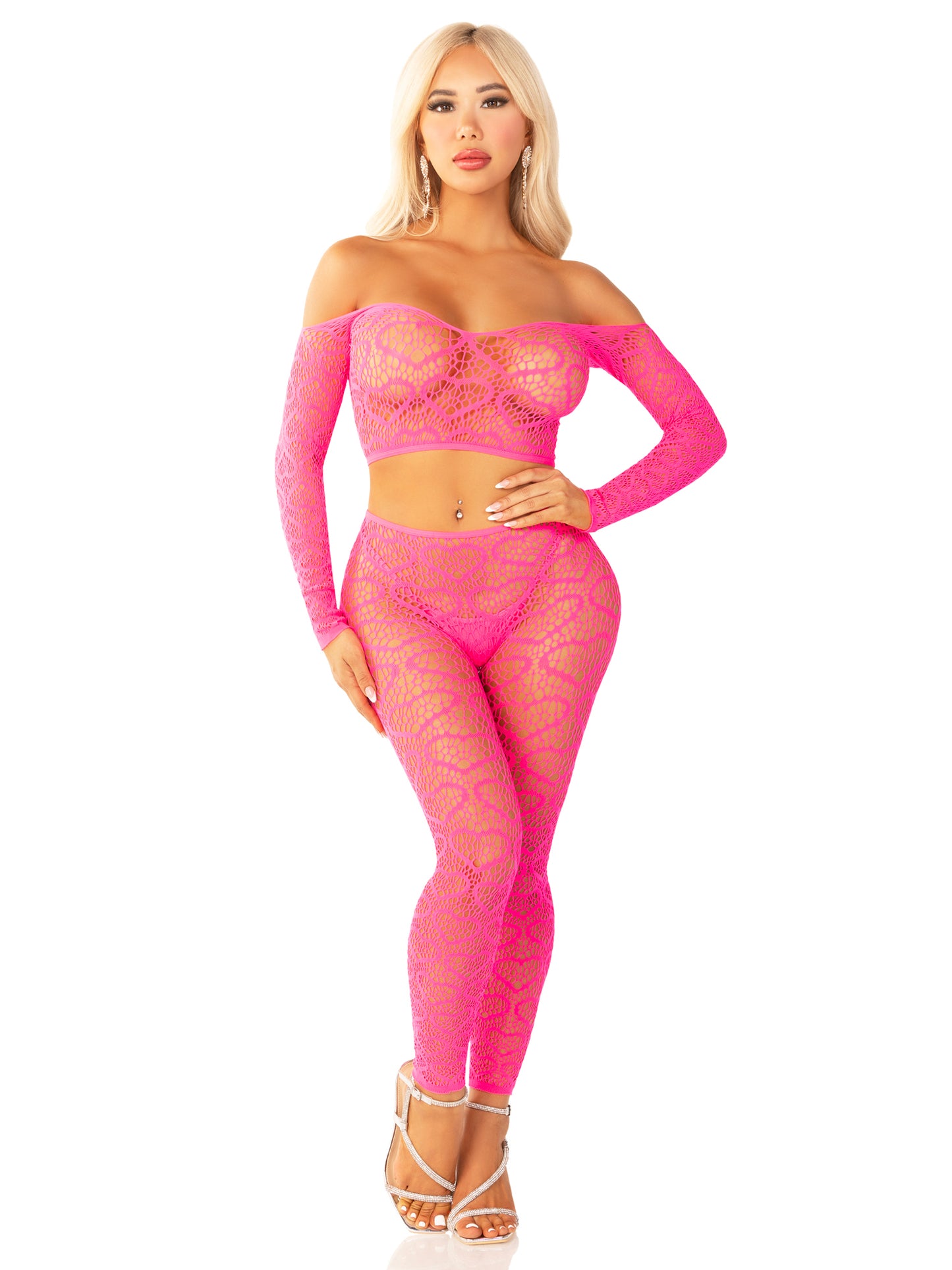 Pink 2pc Croptop and Footless Tights - Os Tights - Os | 714718574004 | Available at EroticWarehouse.com