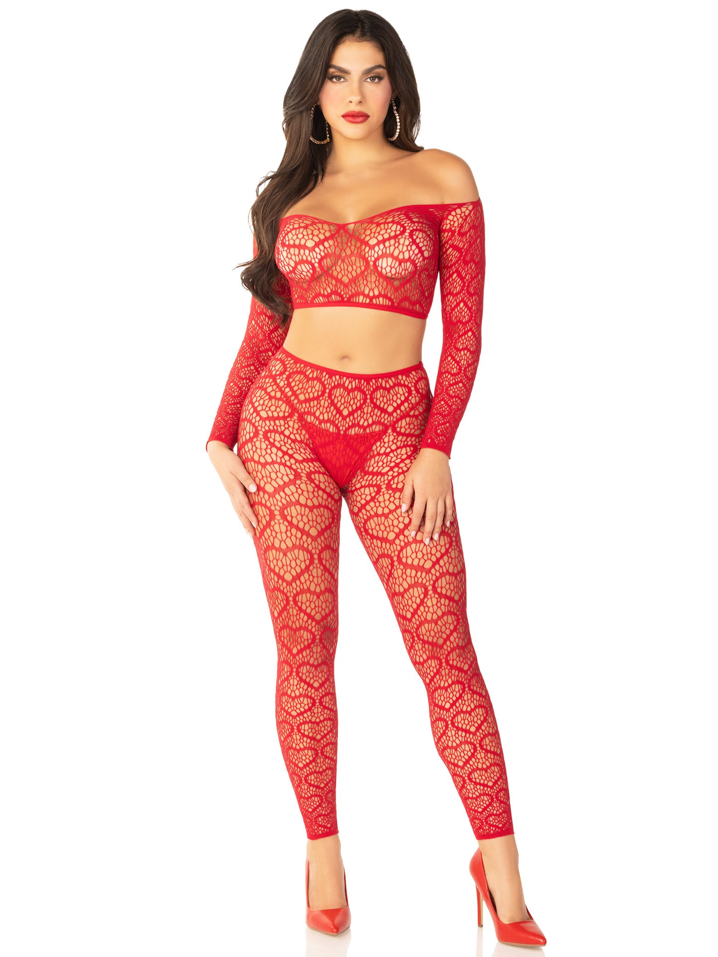 Red 2pc Croptop and Footless Tights - Os Tights - Os | 714718573991 | Available at EroticWarehouse.com