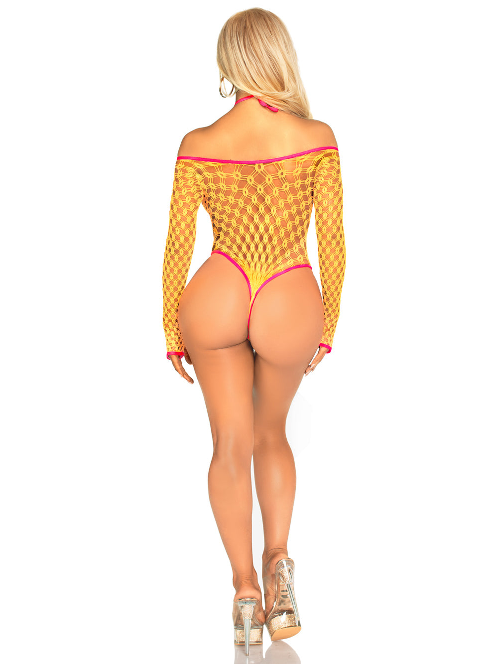Eyelet Net Teddy With Tie-Front Keyhole Detail O/s - Neon Orange | 714718574417 | Available at EroticWarehouse.com