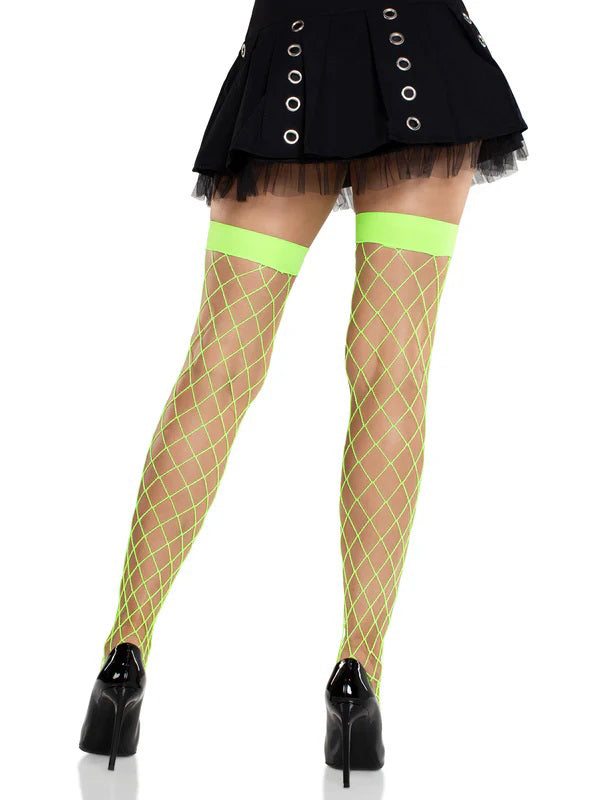 Ida Net Thigh High Stockings O/s - Neon Green | 714718574745 | Available at EroticWarehouse.com