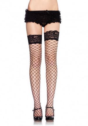 Lace Top Fence Net Thigh Highs - One Size - Black | 714718079516 | Available at EroticWarehouse.com