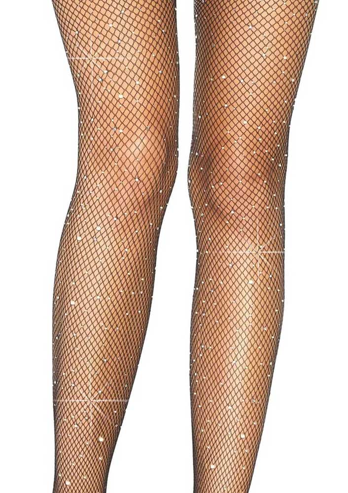 Casey Rhinestone Fishnet Suspender Pantyhose - One Size - Black | 714718541068 | Available at EroticWarehouse.com