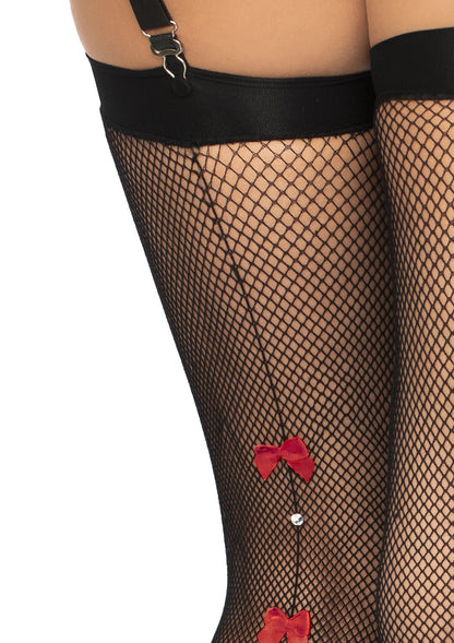 Bow Backseam Fishnet Thigh Highs - Black - One Size | 714718548036 | Available at EroticWarehouse.com
