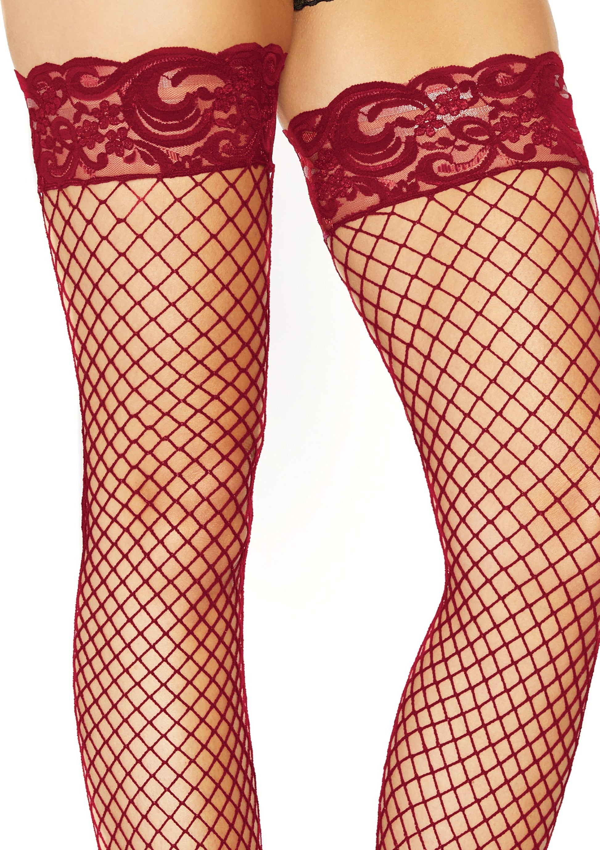 Stay Up Fishnet Thigh Highs - One Size - Burgundy | 714718541198 | Available at EroticWarehouse.com