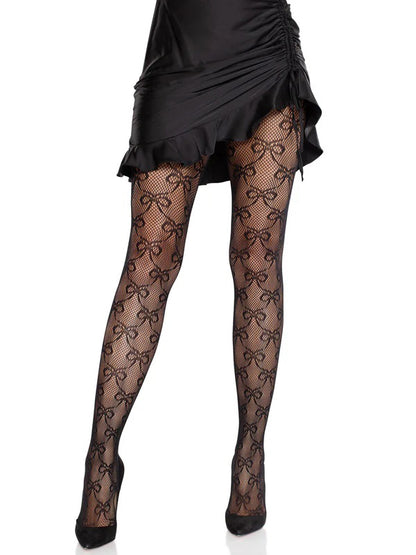 Bow Babe Net Tights O/s - Black | 714718574653 | Available at EroticWarehouse.com