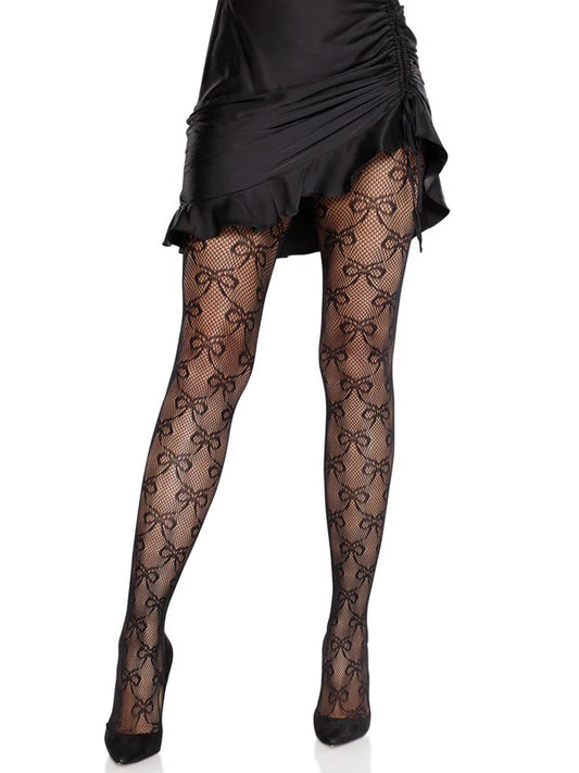 Bow Babe Net Tights O/s - Black | 714718574653 | Available at EroticWarehouse.com