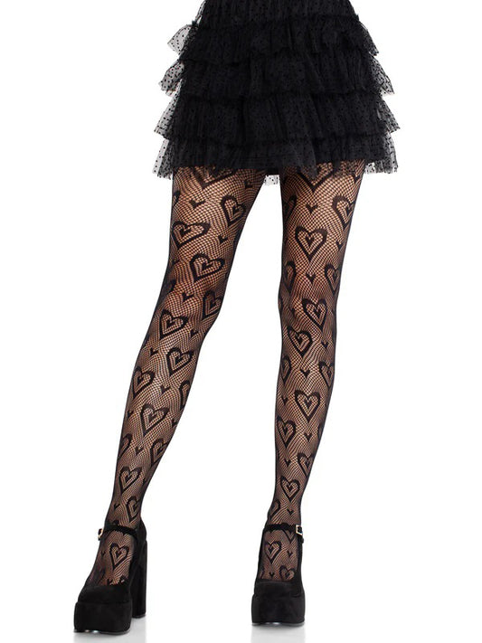 Cherie Heart Net Tights O/s - Black | 714718574691 | Available at EroticWarehouse.com