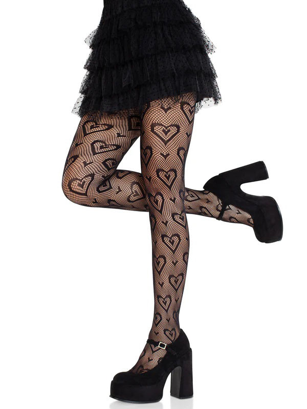 Cherie Heart Net Tights O/s - Black | 714718574691 | Available at EroticWarehouse.com