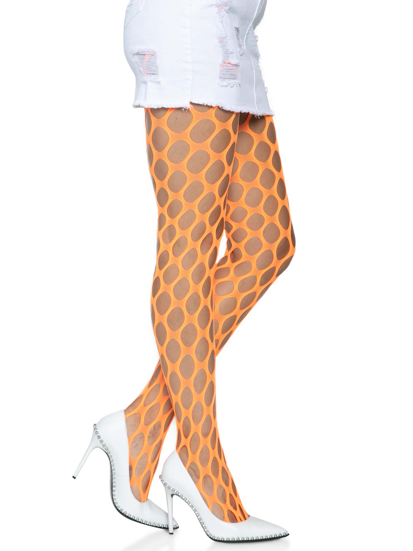 Jumbo Pothole Net Tights - Neon Orange - One Size | 714718560762 | Available at EroticWarehouse.com
