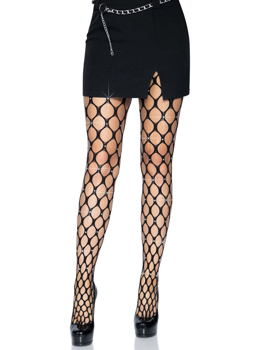 Rhinestone Pothole Net Tights - One Size - Black | 714718560298 | Available at EroticWarehouse.com