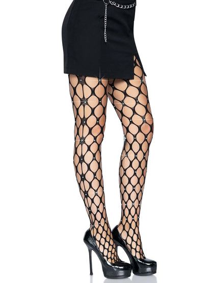 Rhinestone Pothole Net Tights - One Size - Black | 714718560298 | Available at EroticWarehouse.com