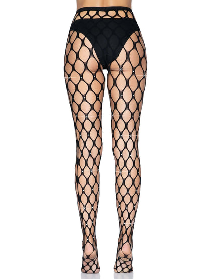 Rhinestone Pothole Net Tights - One Size - Black | 714718560298 | Available at EroticWarehouse.com