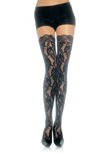 Lace Top Lace Thigh Highs - One Size - Black | 714718017150 | Available at EroticWarehouse.com